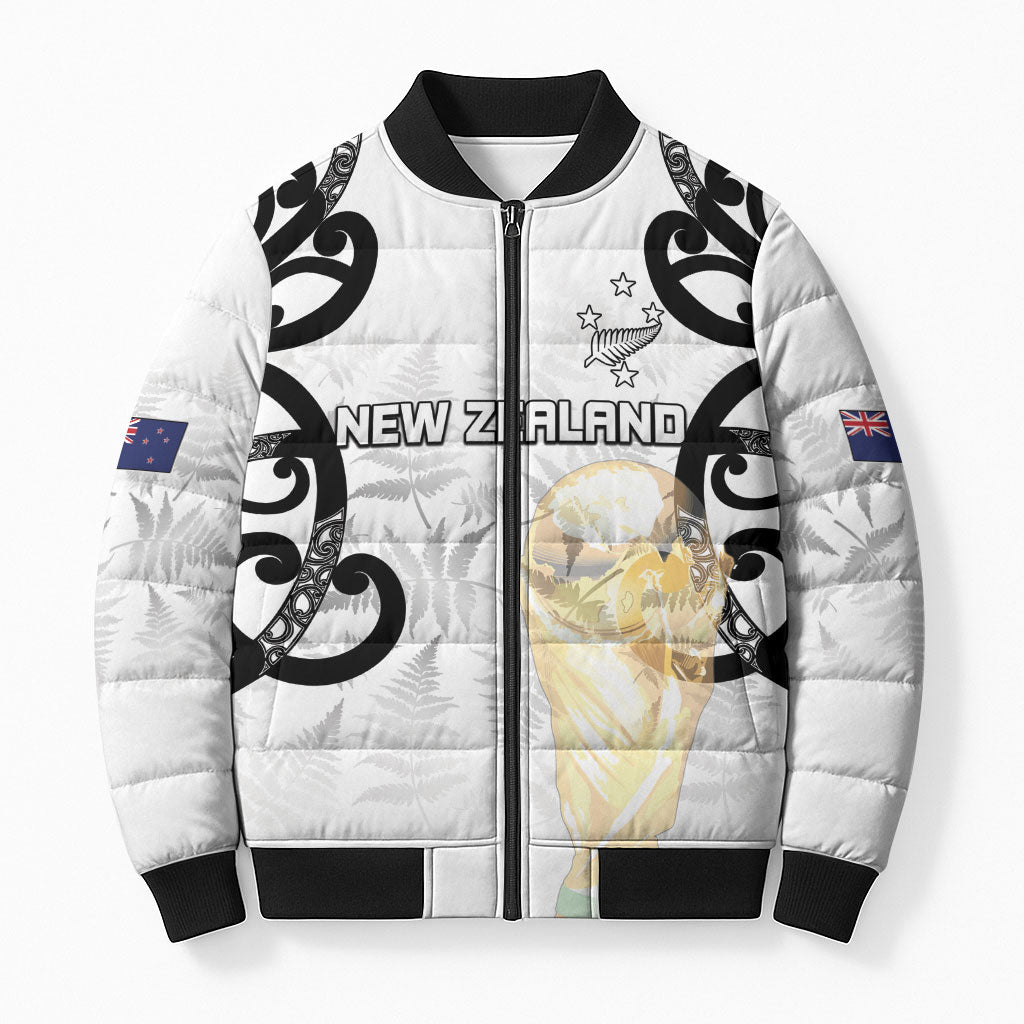 New Zealand WC2026 Custom White Bomber Puffer Jacket Silver Fern