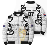 New Zealand WC2026 Custom White Bomber Puffer Jacket Silver Fern