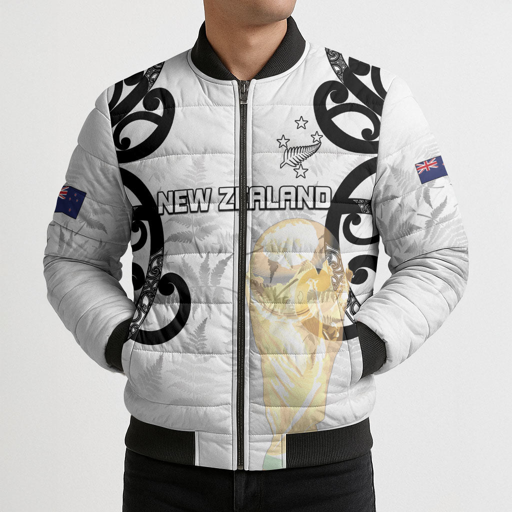 New Zealand WC2026 Custom White Bomber Puffer Jacket Silver Fern