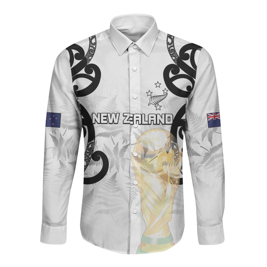 New Zealand WC2026 Custom White Long Sleeve Button Shirt Silver Fern