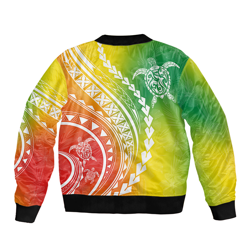 Multicolor tropical bomber jacket with ribbed hem and large back Polynesian graphic