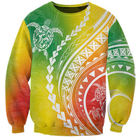 Unisex crewneck sweatshirt with multicolor turtle and hibiscus graphic, long sleeves