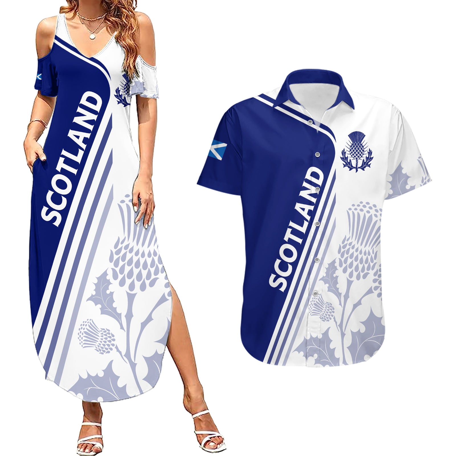 Personalised Scotland Rugby Couples Matching Summer Maxi Dress and Hawaiian Shirt 2023 World Cup The Thistle LT7 - Wonder Print Shop