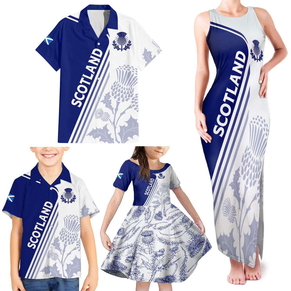 Personalised Scotland Rugby Family Matching Tank Maxi Dress and Hawaiian Shirt 2023 World Cup The Thistle - Wonder Print Shop