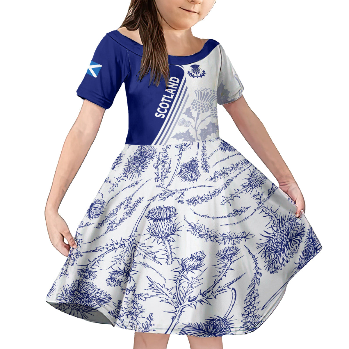 Personalised Scotland Rugby Kid Short Sleeve Dress 2023 World Cup The Thistle - Wonder Print Shop