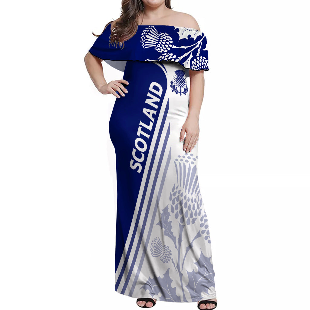 Personalised Scotland Rugby Off Shoulder Maxi Dress 2023 World Cup The Thistle - Wonder Print Shop