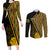 Personalised South African Heritage Day Couples Matching Long Sleeve Bodycon Dress and Long Sleeve Button Shirts Kente Ethnic Patterns Mix Protea LT7 - Wonder Print Shop