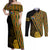 Personalised South African Heritage Day Couples Matching Off Shoulder Maxi Dress and Long Sleeve Button Shirts Kente Ethnic Patterns Mix Protea LT7 - Wonder Print Shop