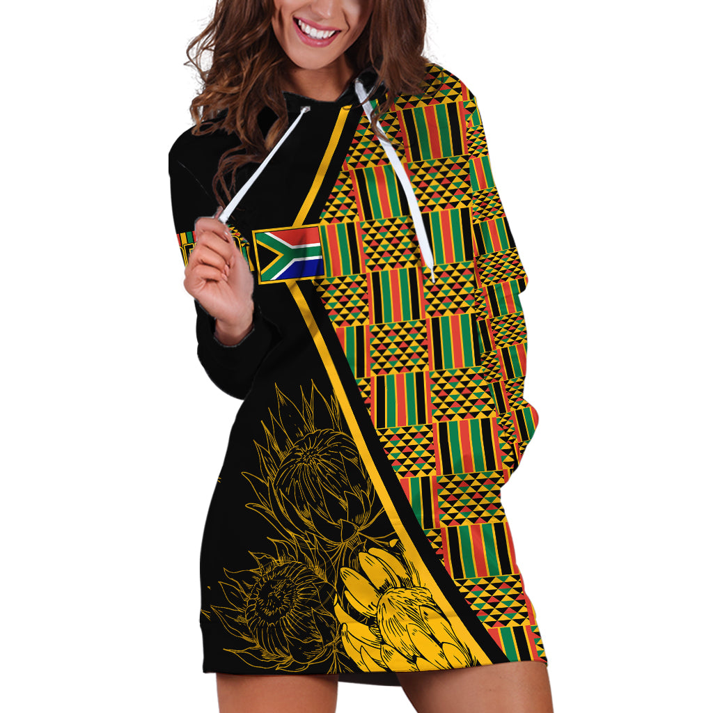 Personalised South African Heritage Day Hoodie Dress Kente Ethnic Patterns Mix Protea - Wonder Print Shop