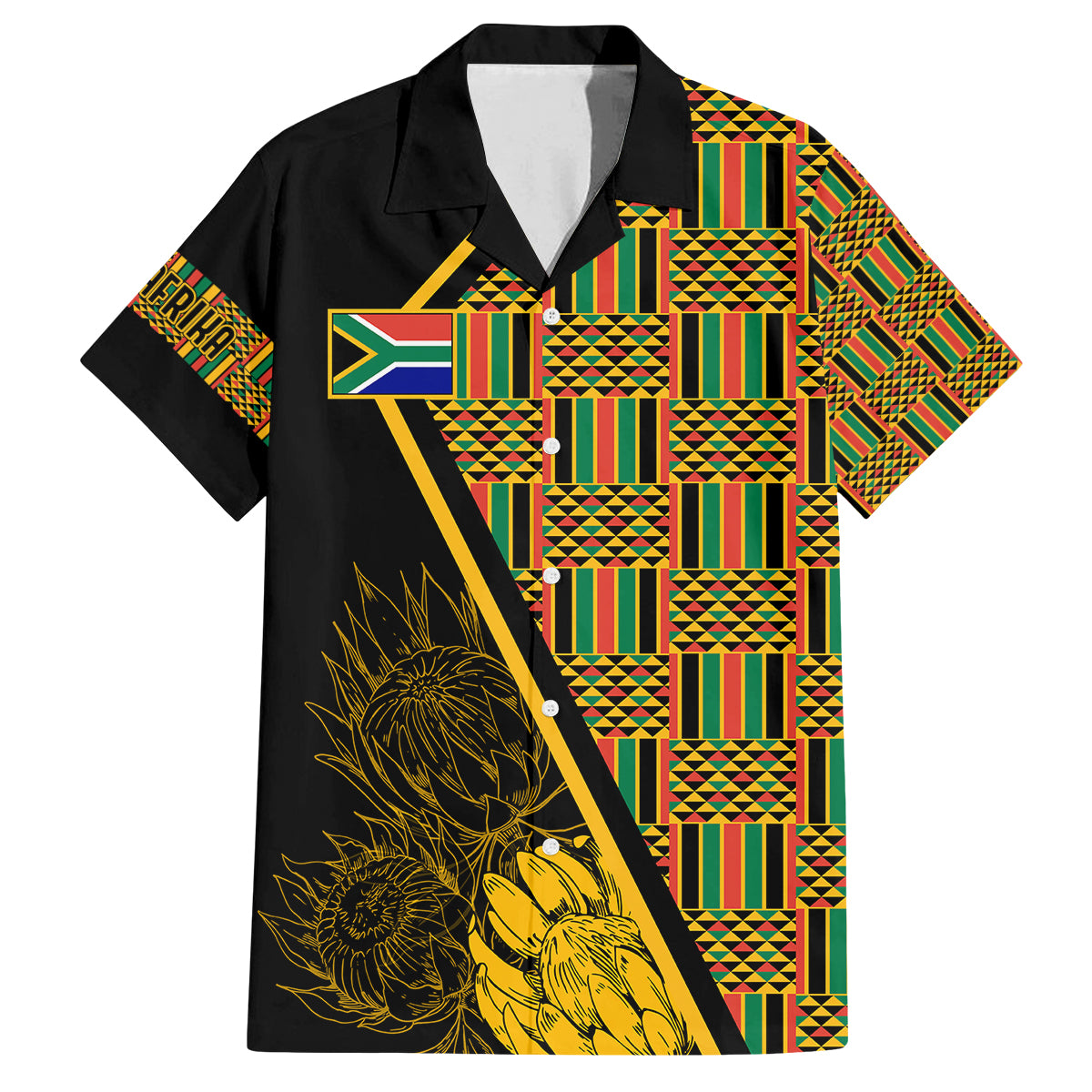 Personalised South African Heritage Day Kid Hawaiian Shirt Kente Ethnic Patterns Mix Protea - Wonder Print Shop