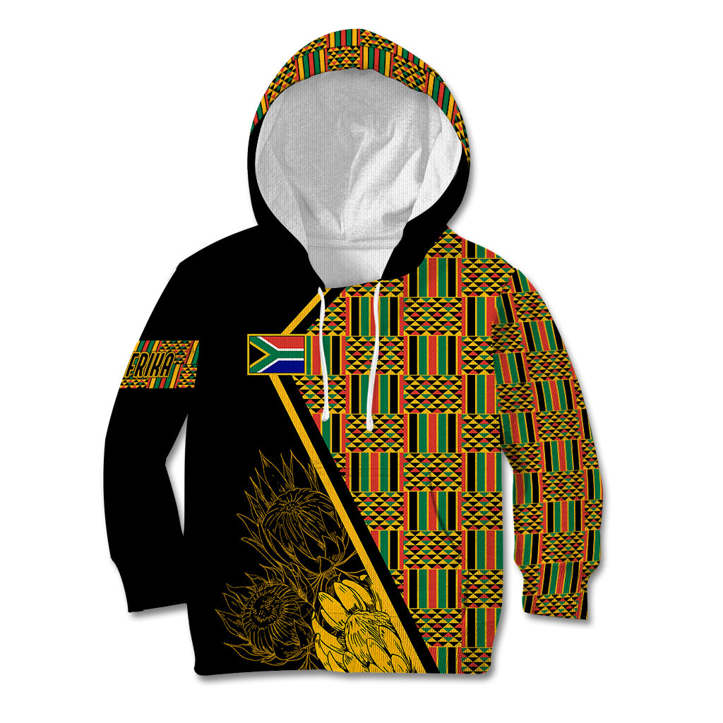 Personalised South African Heritage Day Kid Hoodie Kente Ethnic Patterns Mix Protea - Wonder Print Shop