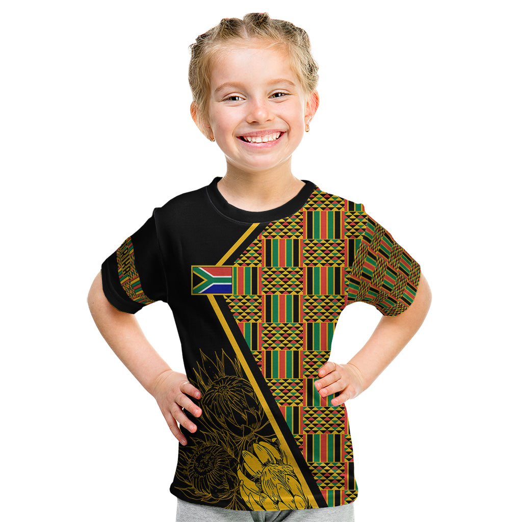 Personalised South African Heritage Day Kid T Shirt Kente Ethnic Patterns Mix Protea - Wonder Print Shop