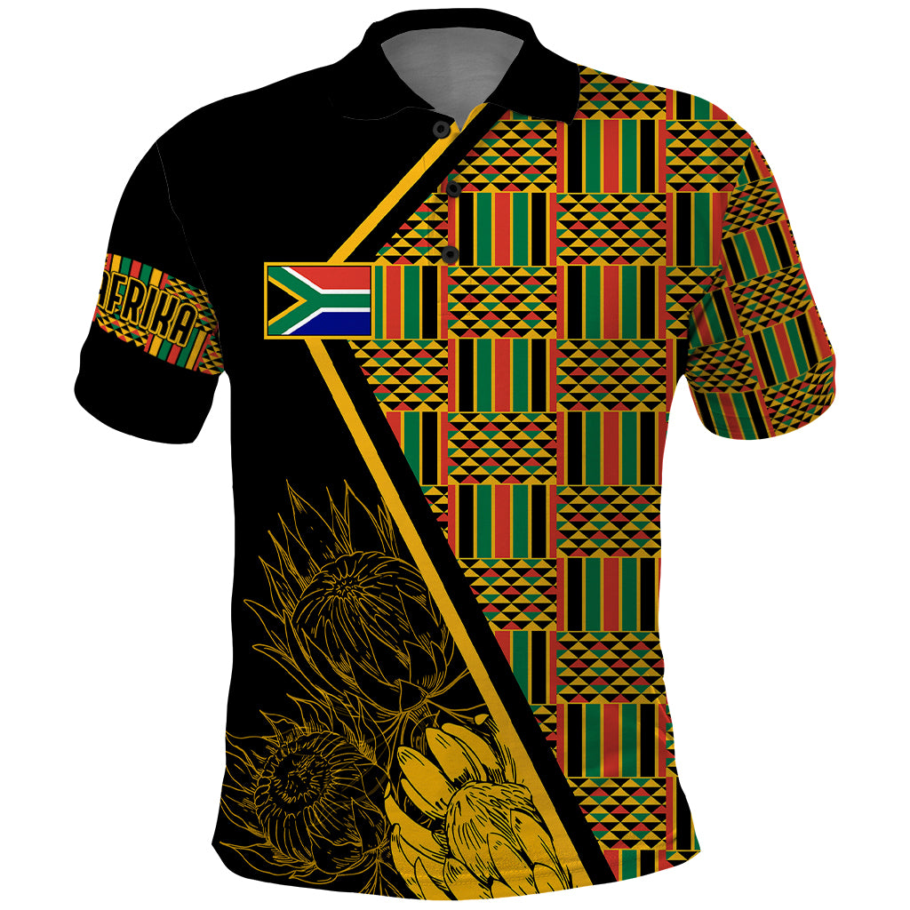 Personalised South African Heritage Day Polo Shirt Kente Ethnic Patterns Mix Protea - Wonder Print Shop