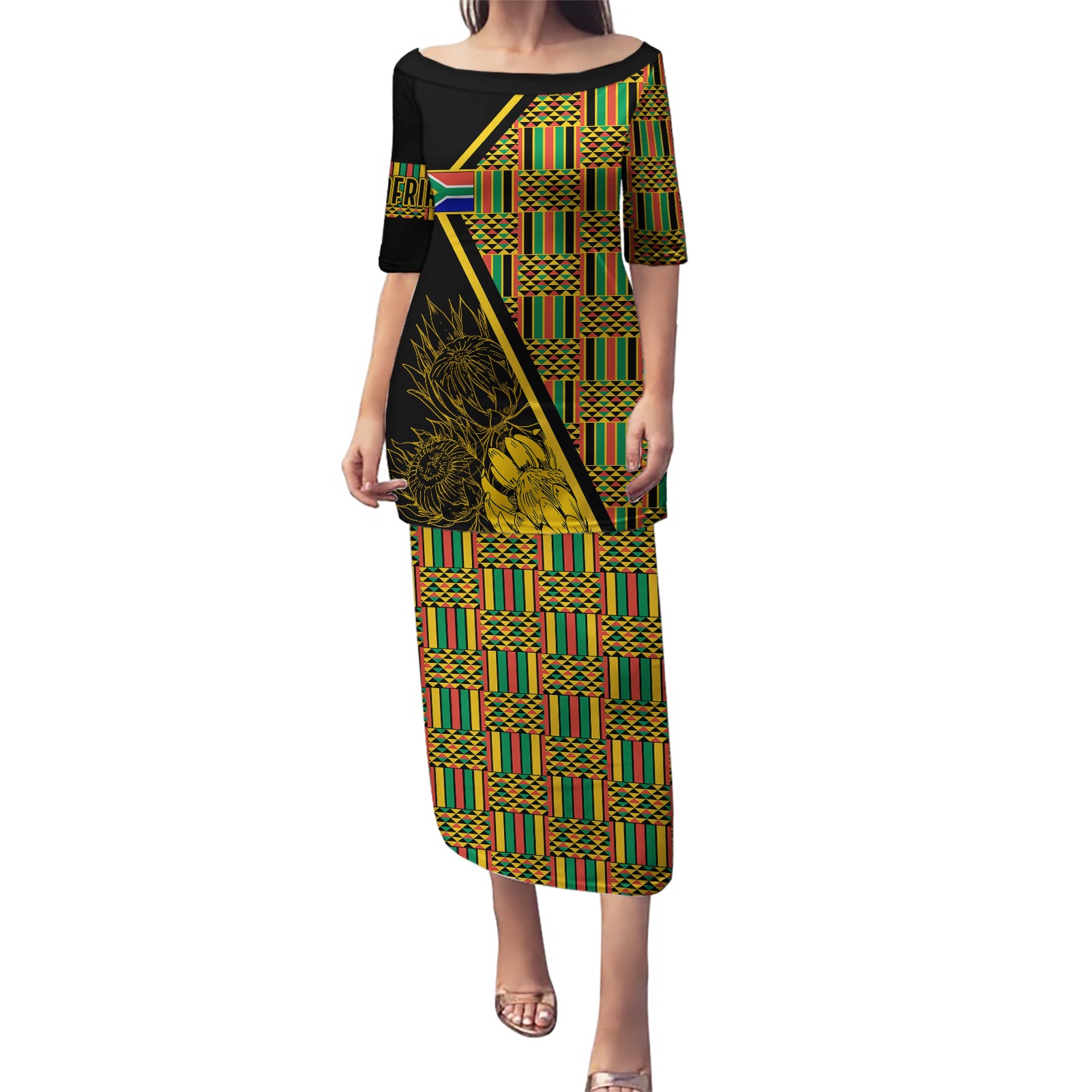 Personalised South African Heritage Day Puletasi Kente Ethnic Patterns Mix Protea - Wonder Print Shop