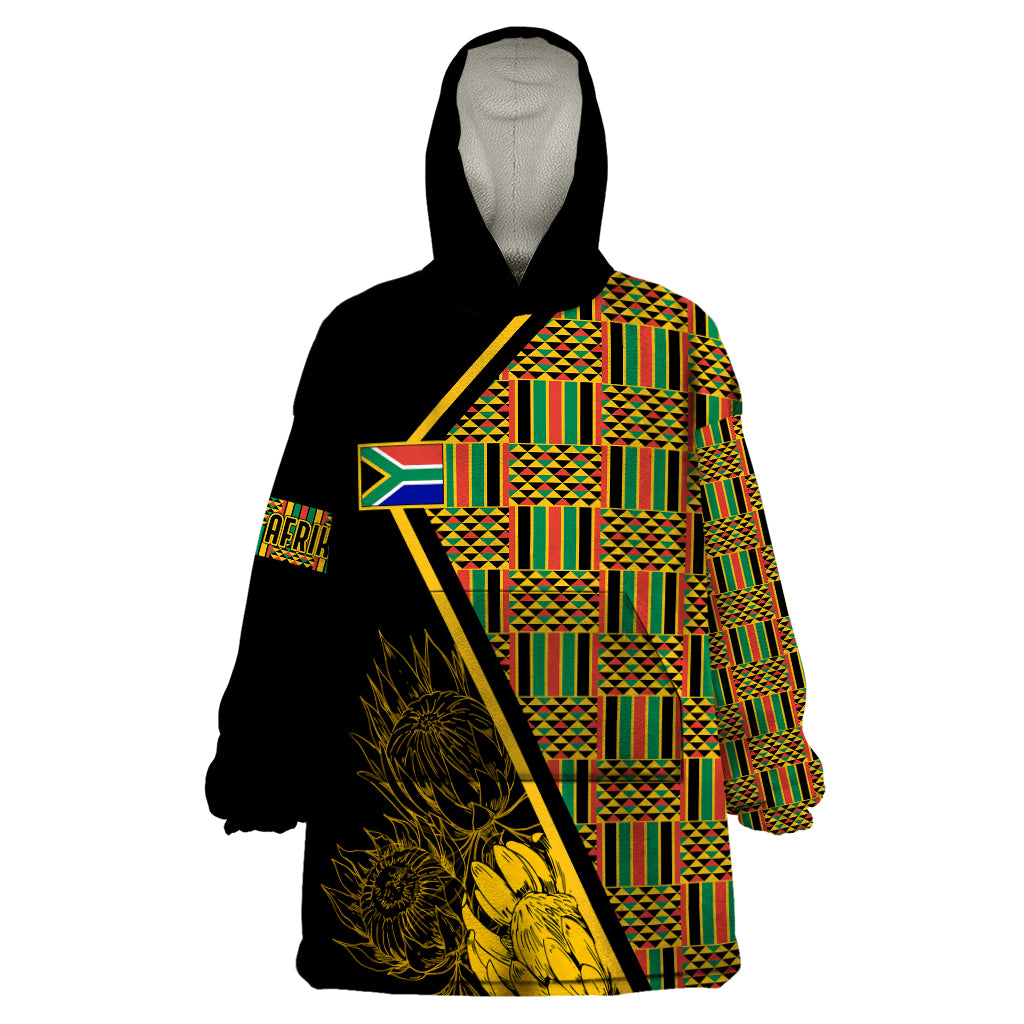 Personalised South African Heritage Day Wearable Blanket Hoodie Kente Ethnic Patterns Mix Protea - Wonder Print Shop