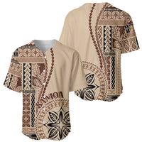 Baseball jersey in beige with brown and black siapo motif front and back, button placket