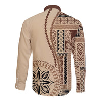 Beige long-sleeve button shirt with Samoa siapo motif on back panel