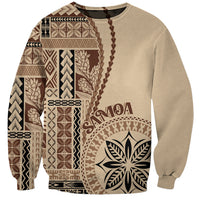Beige unisex crewneck sweatshirt with large brown/tan siapo motif front, long sleeves