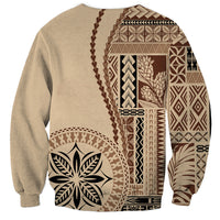 Beige unisex crewneck sweatshirt with large rear siapo motif panel, long sleeves