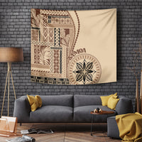 Beige siapo motif tapestry with patterned panel and circular floral emblem