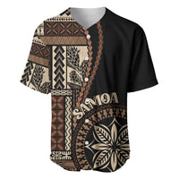 Black baseball jersey with Samoa siapo motif, button front, short sleeves