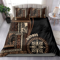 Black duvet cover set with brown tribal siapo pattern, leaf medallion, and pillowcases