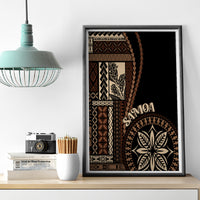 Framed black canvas wall art with bold gold leaf emblem and woven tapa details