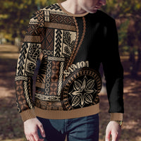 Black ugly Christmas sweater with Samoa siapo artwork, crew neck, ribbed cuffs