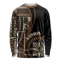 Unisex black long-sleeve shirt with beige-brown Samoa siapo motif front