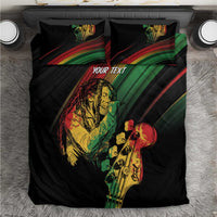Personalised reggae bedding set, black duvet with reggae musician graphic and 'YOUR TEXT'