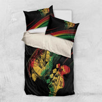 Personalised reggae bedding set, black duvet and two pillowcases with reggae musician artwork