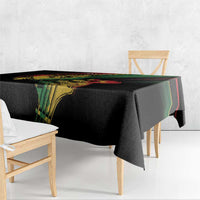 Rectangular black reggae tablecloth with colorful vertical graphic band and red-green stripe edge