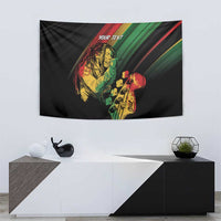 Personalised reggae tapestry with 'YOUR TEXT', black fabric and two musicians in reggae colors.