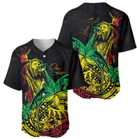 Pair of personalized baseball jerseys, black with reggae lion front and back colorful graphics