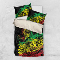 Black duvet cover set with two green, yellow, red Polynesian reggae pillowcases