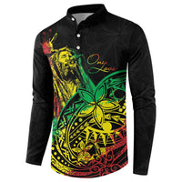 Black long-sleeve button sweatshirt with colorful portrait and “One Love” front graphic