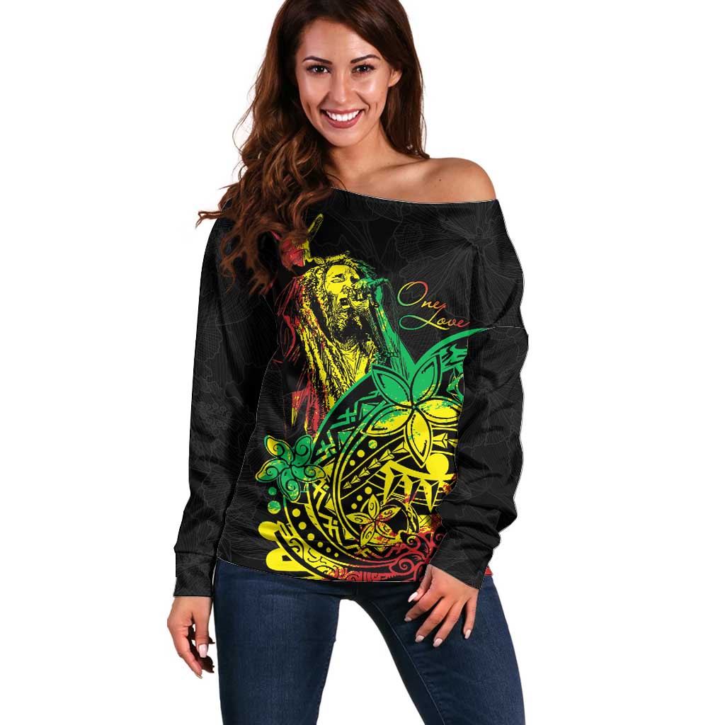 Personalised Reggae Jawaiian Festive Off Shoulder Sweater Mix Polynesian