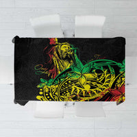 Personalised reggae tablecloth with black base and colorful Polynesian-style print
