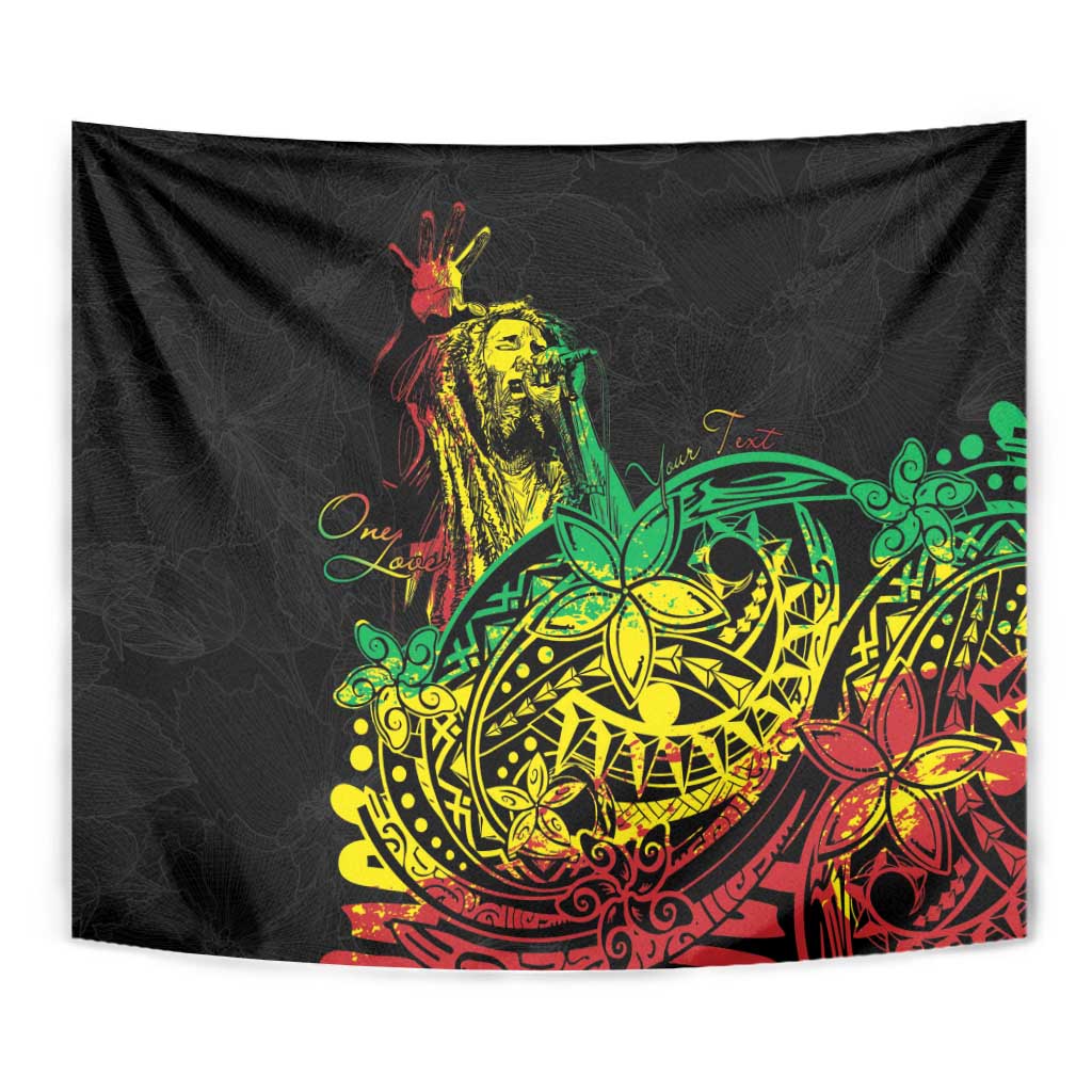 Reggae jawaiian festive tapestry close-up, black cloth with yellow-green dancer and red highlights