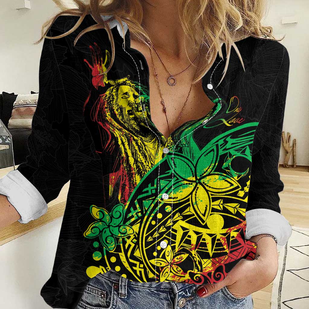 Personalised Reggae Jawaiian Festive Women Casual Shirt Mix Polynesian