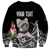 Black unisex sweatshirt with Yorkie Polynesian floral graphic and YOUR TEXT back