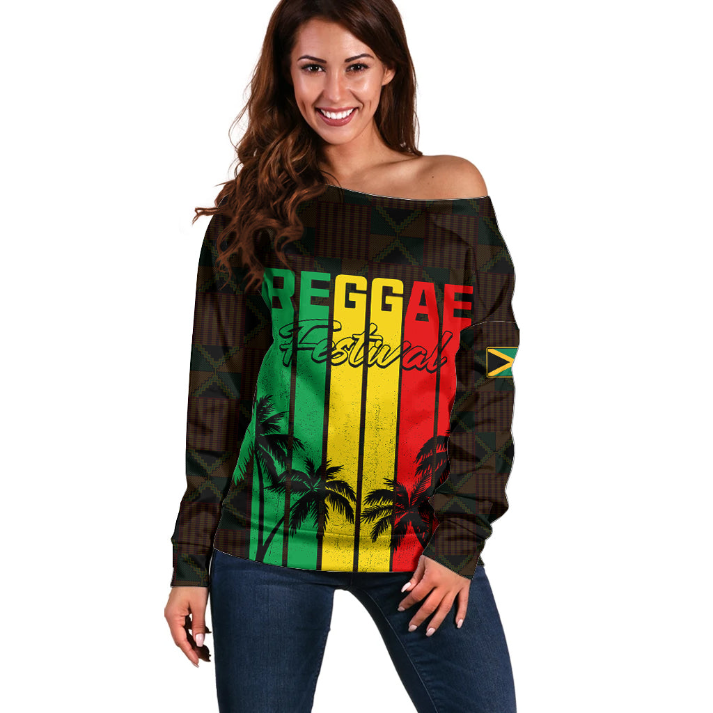 Personalised Jamaica Off Shoulder Sweater Reggae Festival Legend Bob Abstract Portrait - Wonder Print Shop