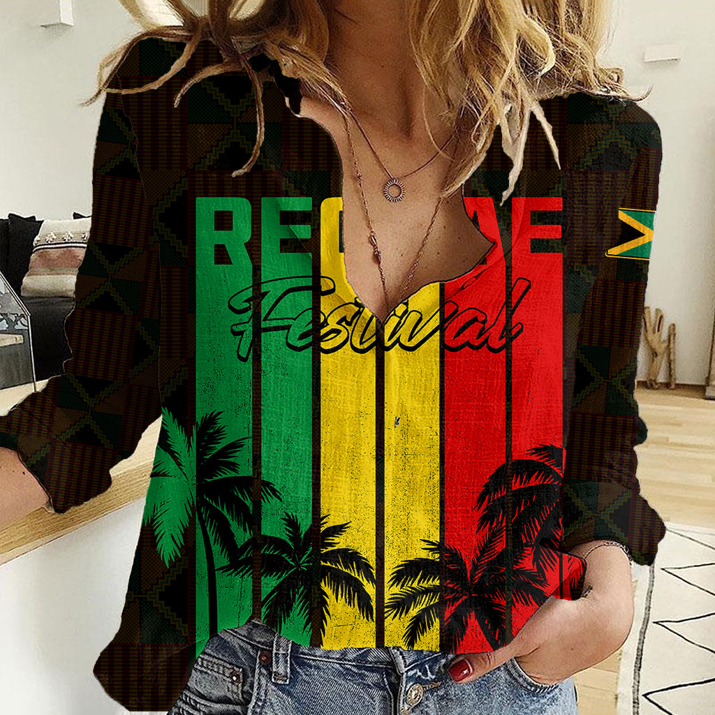 Personalised Jamaica Women Casual Shirt Reggae Festival Legend Bob Abstract Portrait - Wonder Print Shop