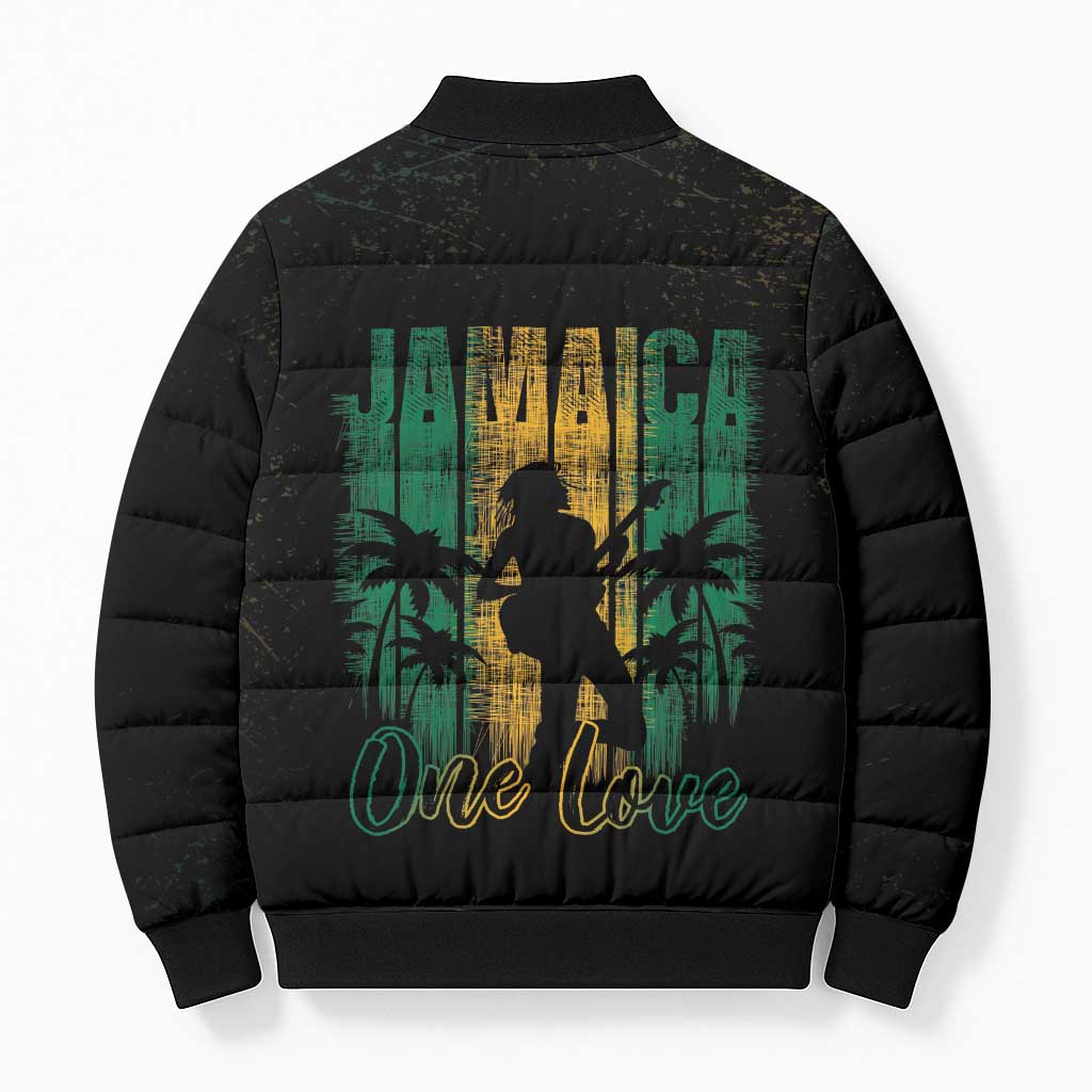 Jamaica One Love Grunge Bomber Puffer Jacket Jamrock - Wonder Print Shop