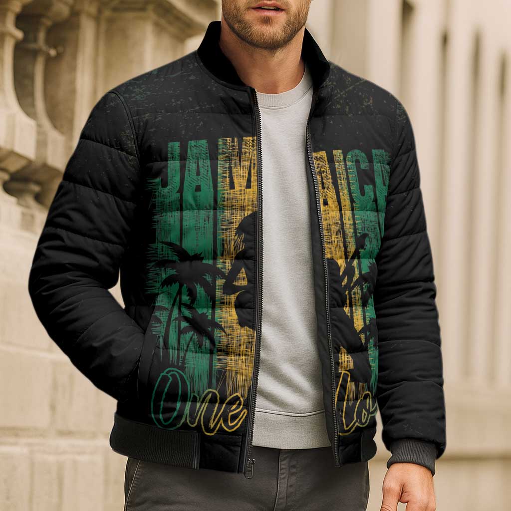 Jamaica One Love Grunge Bomber Puffer Jacket Jamrock - Wonder Print Shop