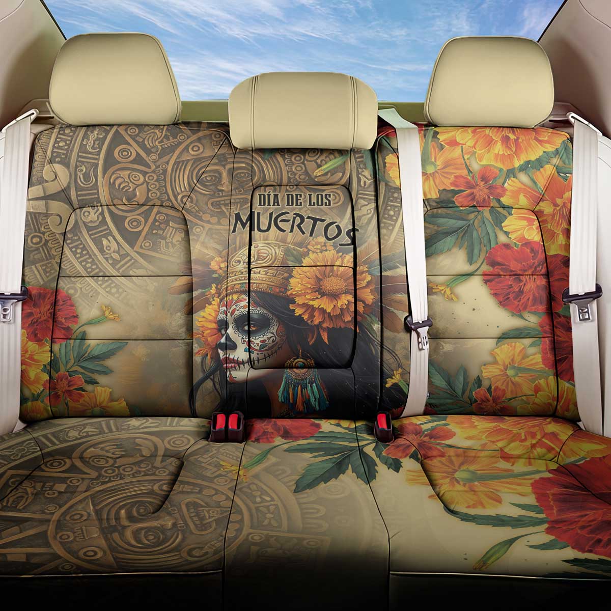 Dia de Los Muertos Mexico Back Car Seat Cover Aztec Goddess Mictecacihuatl LT7 - Wonder Print Shop