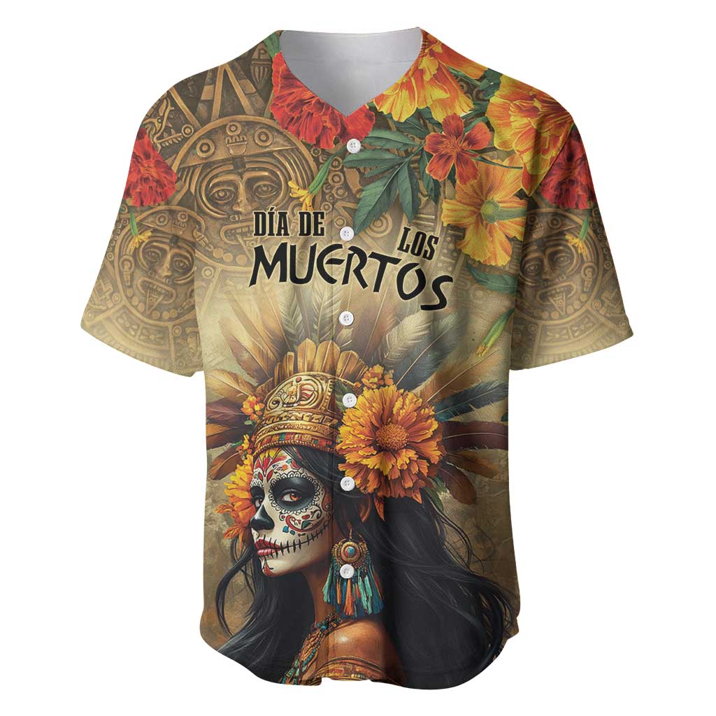 Dia de Los Muertos Mexico Baseball Jersey Aztec Goddess Mictecacihuatl