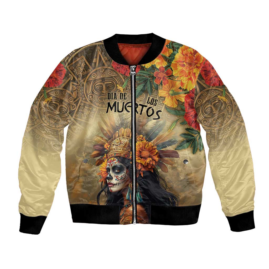 Unisex bomber jacket with colorful skull-and-flower art, front zipper, ribbed cuffs