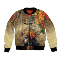 Unisex bomber jacket with colorful skull-and-flower art, front zipper, ribbed cuffs
