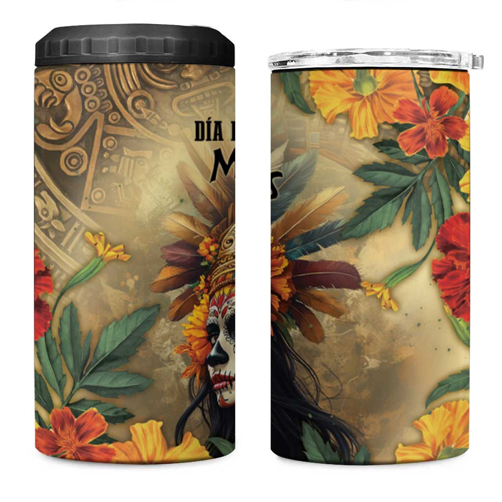 Dia de Los Muertos Mexico 4 in 1 Can Cooler Tumbler Aztec Goddess Mictecacihuatl LT7 - Wonder Print Shop